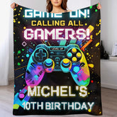 Custom Gaming Party Blanketโ Personalized Level Up Birthday Throw โ Gift for Boys & Girls